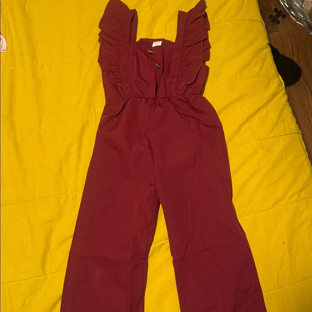 Chic Burgundy Ruffled Jumpsuit for girls